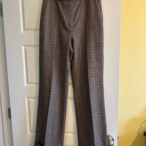 Massimo Dutti Brown Checkered Wide Leg Pants